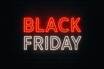 Obraz premium Black friday shopping event retail stores neon signage urban environment night view consumerism trends