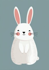 Obraz premium A bunny with rounded shapes and soft colors smiles. The design is perfect for kids notebooks and brings joy to young ones.