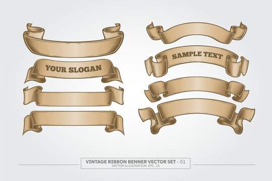 Vintage Ribbons banners set Hand Drawn. Vector illustration.
