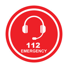 112 Emergency Headset Icon Safety and Help Call Symbol.