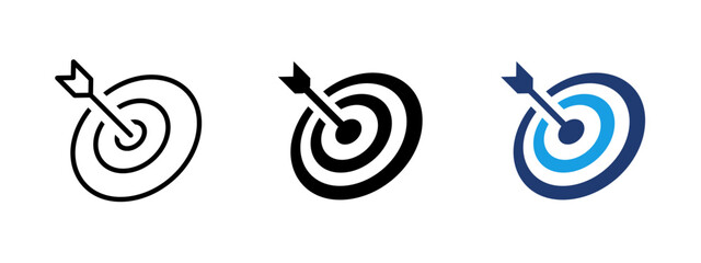 Target icon with arrow. Goal and objective symbol for business strategy and planning. Success, KPI and performance concept. Achievement, growth and direction sign for marketing and management © Chelpanoff