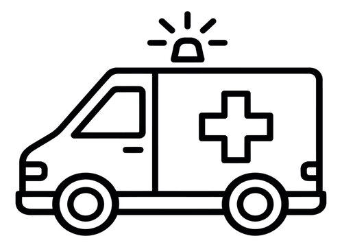 Line art illustration of an ambulance depicting emergency medical services for healthcare