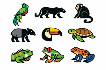 Fototapeta premium Guatemalan wildlife icon set in vector style