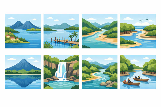 Guatemalan Water Landscapes Vector &ndash; Lakes, Rivers, and Natural Scenery