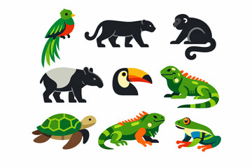 Fototapeta premium Guatemalan wildlife icon set in vector style