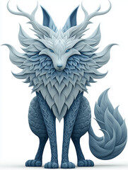 Blue Paper Cut Arctic Fox Illustration, Layered 3D Animal on White Background