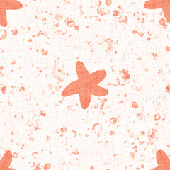 Underwater orange starfish seamless pattern