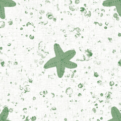 Underwater green starfish seamless pattern