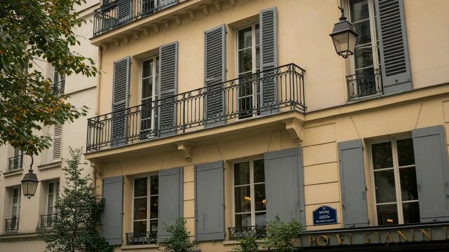 Beige Building With Blue Shutters And Balcony In Paris