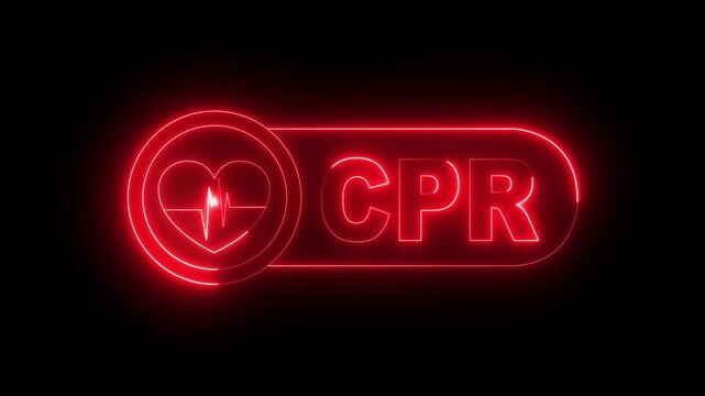 glowing neon CPR cardio pulmonary resuscitation icon, medical resuscitation. heart and ECG ( Electrocardiogram ) basic life support and advanced cardiac life support . CPR, Health surveillance symbol.