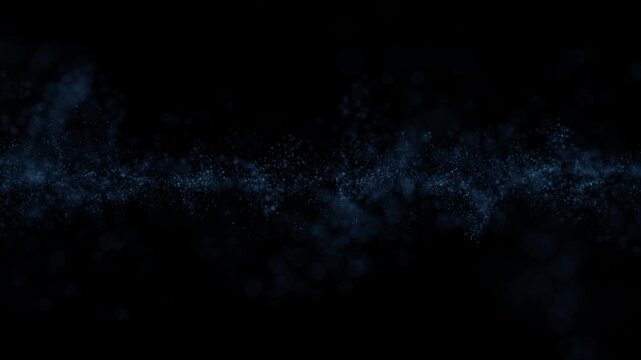 Abstract rotating particle cloud forming a horizontal band, spinning smoothly around its central axis with a glowing, digital energy effect. Seamless looping.