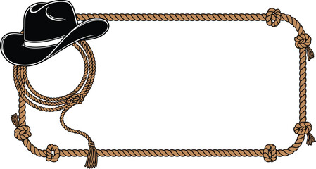 Black cowboy hat and brown rope border with knots western © Riyaj Vector Valley