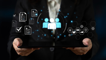 Concept of human resources and workforce strategy. Focusing on talent management, recruitment, and...