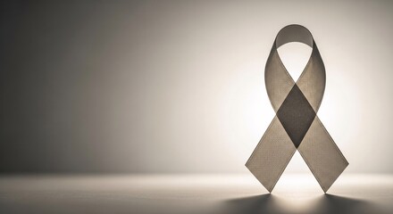 Silver awareness ribbon on a gray background with copy space
