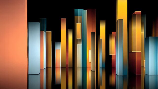 Abstract Modern Geometric Light Reflection: Vibrant Minimalist Digital Art Background with Colorful 3D Glass Architecture Shapes