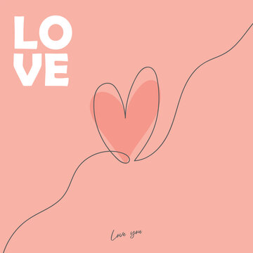 Minimalist Continuous Line Art Heart Illustration, Romantic Hand Drawn Concept for Valentine's Day. vector