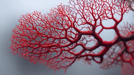 Vibrant red sea gorgonian coral against soft focus background.