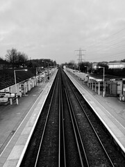 Empty Train Platform with Railway Tracks in London