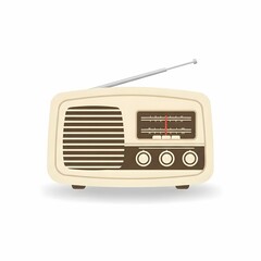 Vintage Retro Radio Illustration with Analog Dial and Antenna in Flat Style