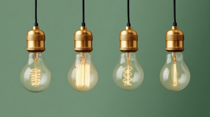 Obraz premium Golden vintage edison light bulbs against green background.