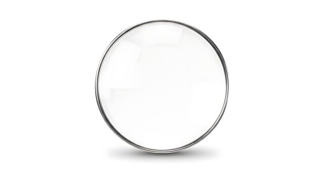 A polished, silver-rimmed magnifying glass casts a shadow on a stark white background