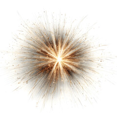 Fototapeta premium Golden spark explosion bursting outwards, creating a radiating light effect with glittering particles, ideal for concepts of celebration, energy, and festive moments