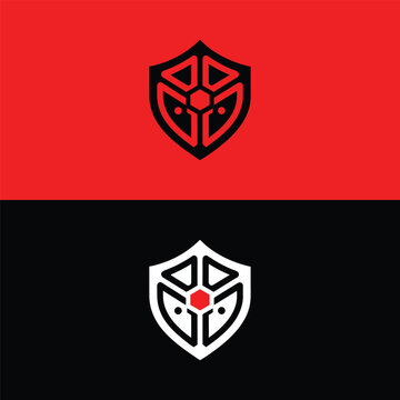 A vibrant red and black shield logo showcases a strong geometric hexagonal pattern, representing robust digital security and fortified data protection.