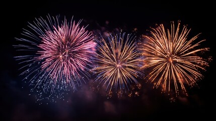 Vibrant multicolored fireworks exploding in night sky celebration.