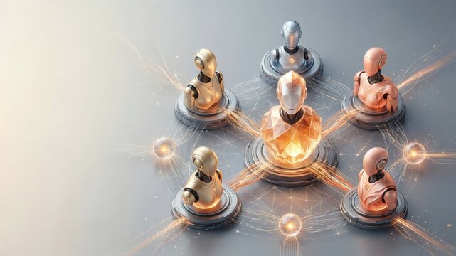Multiple AI Agents Coordinating Workflow Abstract Visualization