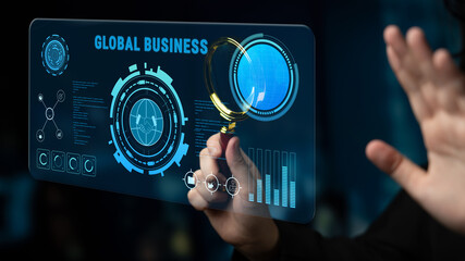 Global business partnerships and international trade concept. A dashboard for worldwide market analytics, data visualization, and company strategy. Motif