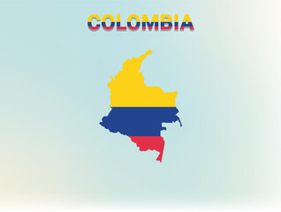Obraz premium A modern flat illustration of the map of Colombia filled with the national flag of Colombia