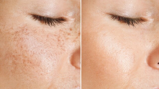 Woman's skin before and after treatment showing changes in appearance