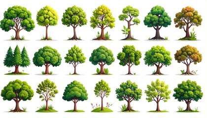 Diverse Tree Collection - A Botanical Illustration of Varied Tree Species.