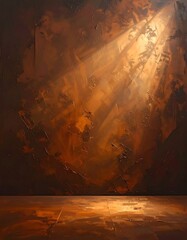 Dramatic Spotlight on Textured Brown Wall and Floor.