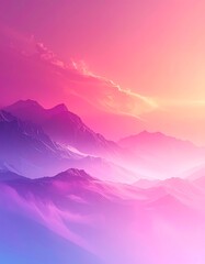 Dreamy Mountain Landscape with Pastel Sky and Soft Hues.