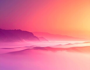 Dreamy Mountainscape - A Serene Vista of Fog and Color.