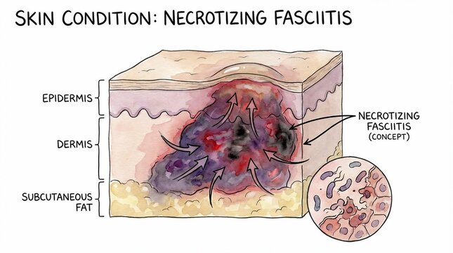 Medical Illustration of Necrotizing Fasciitis Skin Condition