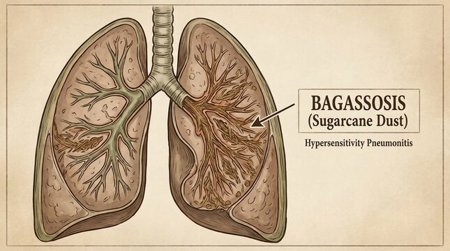 Medical Diagram Showing Hypersensitivity Pneumonitis From Sugarcane Dust