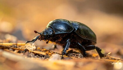 Dung Beetle on the Ground - A Close-Up View.
