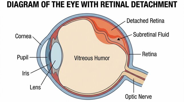 Medical Cross Section Diagram of Human Eye with Retinal Detachment