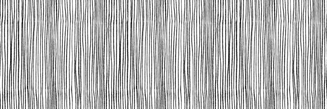 Crayon thin vertical lines and stripes seamless pattern. Pencil drawn doodle seamless banner background. Rough black stripes texture. Black parallel lines wallpaper print, wrapping paper.