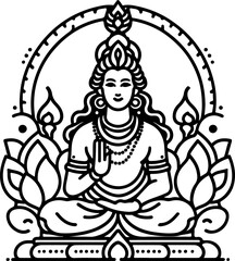 Artistic Representation of the Divine in a Simplified yet Ornate Style, Capturing the Essence of Hindu Spiritual Iconography and Peace 