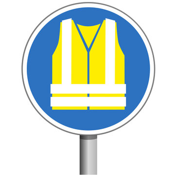 Panneau Port du Gilet Haute Visibilit&eacute; Obligatoire, Signalisation Circulaire pour la S&eacute;curit&eacute; et la Visibilit&eacute; des Usagers