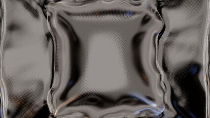 abstract silver chrome plastic wrap texture featuring square vacuum sealed indentation with glossy reflections and halftone grain for futuristic 3d background