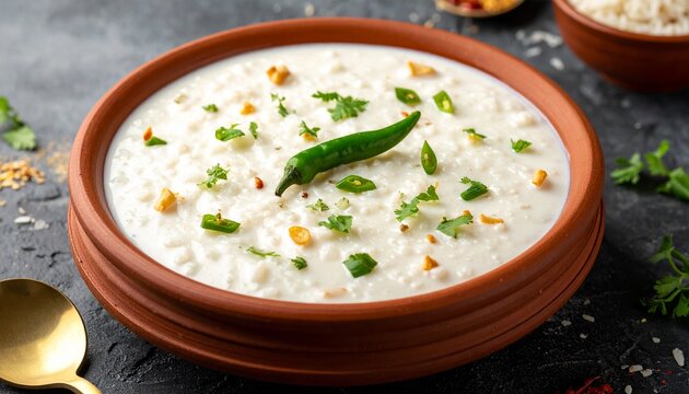 Odisha Dahi Pakhala, fermented rice mixed with yogurt. Traditional Indian Food