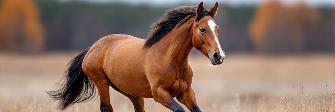 A Majestic Chestnut Thoroughbred Horse in Motion, Showcasing Grace and Athleticism in Warm Light