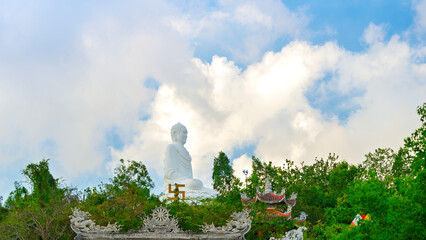 Big white Buddha, side view. Long Son Pagoda in Nha Trang, Vietnam.