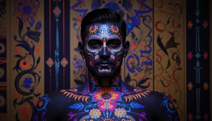 Vibrant Neon Floral Body Art