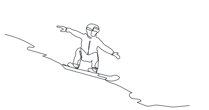 One Line Snowboarder Illustration &ndash; Minimal Continuous Line Drawing of Snowboarding