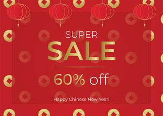 Naklejka premium Chinese New Year Sale Banner with Chinese Coins